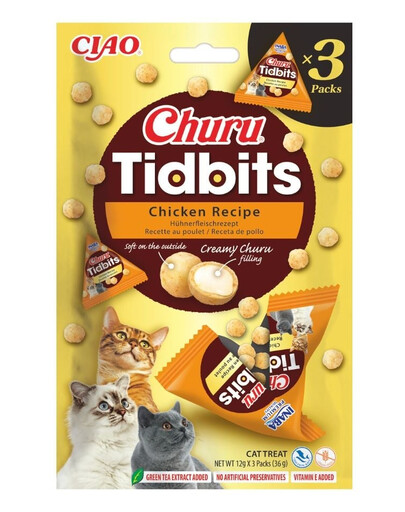 Cat Churu Tidbits Chicken Recipe 3x12g miękkie i kremowe przysmaki z kurczakiem i łososiem dla kotów