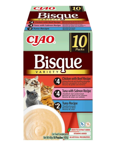 Cat Ciao Bisque Variety 10x40g mix zup krem z tuńczykiem, wołowiną i kurczakiem dla kotów