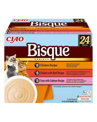 Cat Ciao Bisque Variety 24x40g mix zup krem z kurczakiem, wołowiną i rybą dla kotów