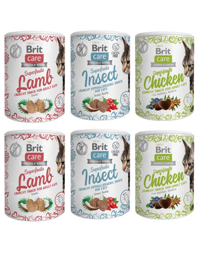 BRIT Care Snack Superfruits Mix smaków 6x100g przysmak dla kota z kurczakiem, insektami i jagnięciną