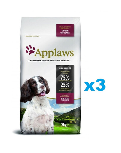 APPLAWS Adult Dog Small & Medium Chicken with Lamb kuivtoit täiskasvanud väikestele ja keskmistele koeratõugudele kana ja lambalihaga 6 kg (3 × 2 kg)