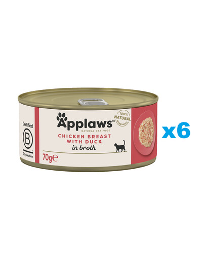 APPLAWS Cat Adult Chicken Breast with Duck in Broth märgtoit kassidele 6 × 70 g Kanafilee pardiga puljongis
