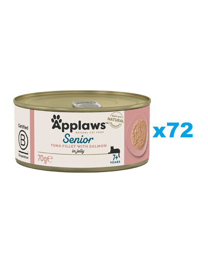 APPLAWS Cat Senior Tuna with Salmon in Jelly märgtoit eakatele kassidele 72 × 70 g Tuunikala lõhega tarretises eakatele kassidele