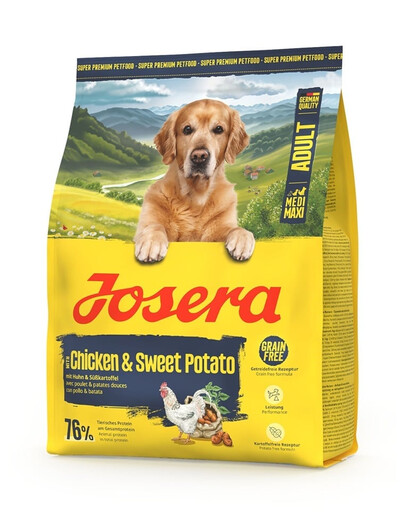 JOSERA Adult Chicken and Sweet Potato 12x900g bezzbożowa karma dla aktywnych psów