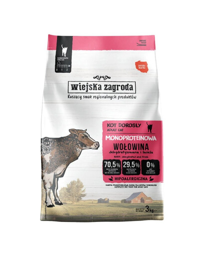 WIEJSKA ZAGRODA Monobiałkowa Wołowina sucha karma dla kotów 3 kg