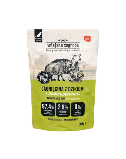 WIEJSKA ZAGRODA Duo Jagnięcina z dzikiem mokra karma dla psa 500g