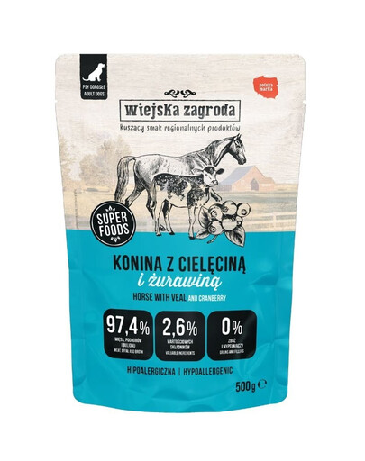 WIEJSKA ZAGRODA Duo Konina z cielęciną mokra karma dla psa 500g