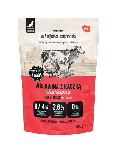 WIEJSKA ZAGRODA Duo Wołowina z kaczką mokra karma dla psa 500g