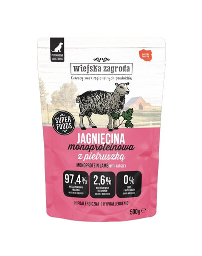 WIEJSKA ZAGRODA Monoproteinowa Jagnięcina mokra karma dla psa 500g