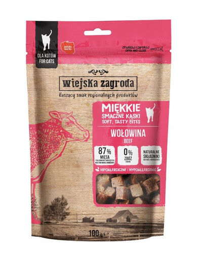 WIEJSKA ZAGRODA Miękkie smaczne kąski Wołowina przysmaki dla kota 100g
