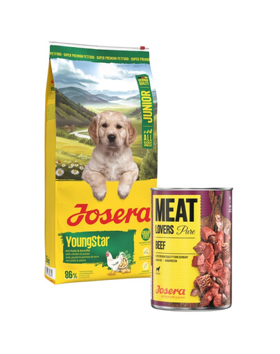 JOSERA YoungStar 12,5kg bezzbożowa karma dla szczeniąt + puszka Josera Meatlovers pure wołowina 800g GRATIS