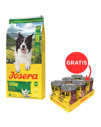 JOSERA Festival 12,5kg dla wybrednych psów z pysznym sosem + JOSERA Meat Lovers Pure Multipack 6x400g mokra karma dla psów GRATIS