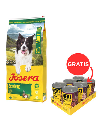 JOSERA SensiPlus 12,5kg dla psów z wrażliwym układem pokarmowym + JOSERA Meat Lovers Pure Multipack 6x400g mokra karma dla psów GRATIS