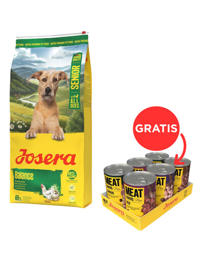JOSERA Senior Balance 12,5kg dla starszych psów z niską zawartością tłuszczu + JOSERA Meat Lovers Pure Multipack 6x400g mokra karma dla psów GRATIS