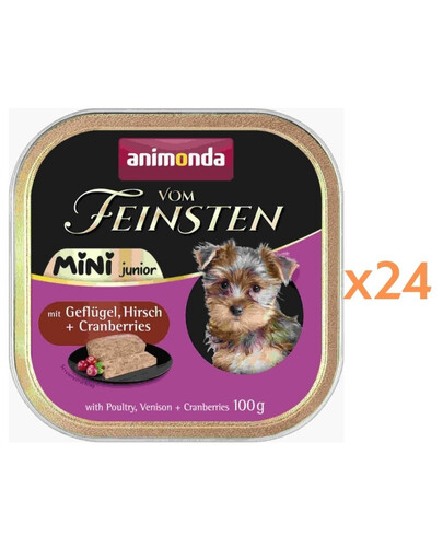ANIMONDA Vom Feinsten Mini Junior z drobiem, dziczyzną i żurawiną 24x100g mokra karma dla szczeniąt małych ras