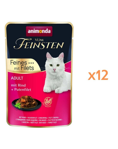 ANIMONDA Vom Feinsten Fines mit Filets Adult Wołowina i filet z indyka 12x85g mokra karma dla kotów