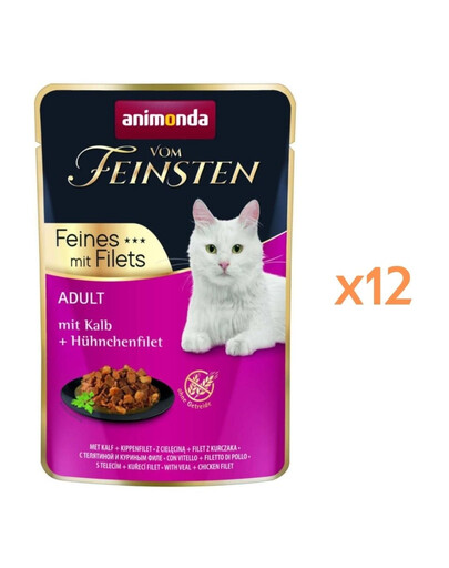 ANIMONDA Vom Feinsten Fines mit Filets Adult Cielęcina i filet z kurczaka 12x85g mokra karma dla kotów