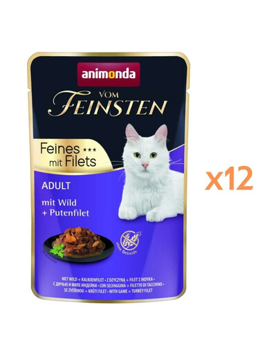 ANIMONDA Vom Feinsten Fines mit Filets Adult Dziczyzna i filet z indyka 12x85g mokra karma dla kotów