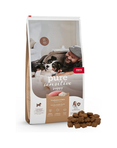 MERA Pure Sensitive Puppy 12,5 kg z indykiem i ryżem, bezglutenowa sucha karma dla szczeniaków
