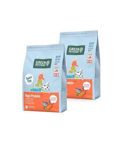 GREEN PETFOOD InsectDog with Salmon High Protein 2x3kg z białkiem owadów i łososiem dla aktywnych psów