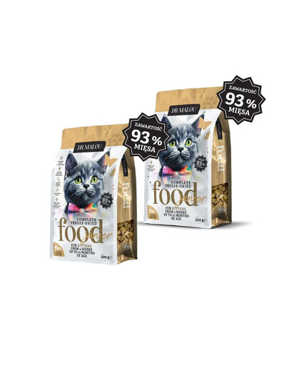 DR MALOU Kitten Liofilizowana karma Kurczak z kozim mlekiem i żółtkiem 2x500g sucha karma dla kociąt