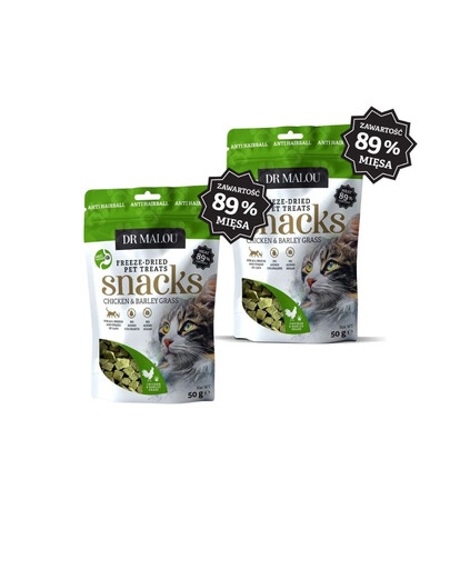 DR MALOU Kostki z kurczakiem i trawą jęczmienną 2x50g przysmaki dla kotów