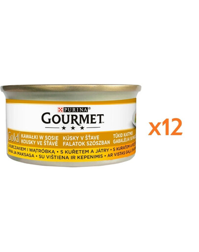 GOURMET Gold kawałki w sosie z kurczakiem i wątróbką dla kota 12x85 g