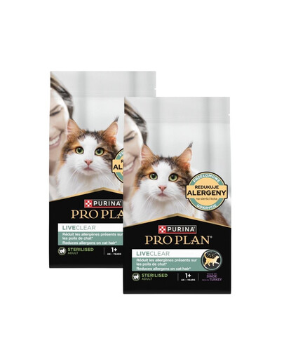 PURINA PRO PLAN LiveClear Sterilised Bogata w indyka 2x1,4 kg sucha karma dla kotów po sterylizacji, ograniczająca alergeny na sierści