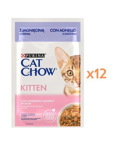 PURINA Cat Chow Kitten Jagnięcina z cukinią w sosie 12x85 g mokra karma dla kociąt