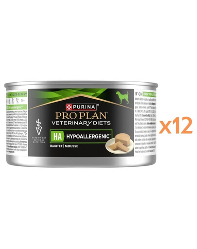 PURINA PRO PLAN Veterinary Diets Canine HA Hypoallergenic 12x195g na nietolerancje pokarmowe, mokra karma dla dorosłych psów i szczeniąt