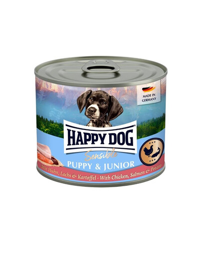 HAPPY DOG Sensible Puppy Junior Kurczak, łosoś i ziemniak 200 g mokra karma dla szczeniąt i młodych psów