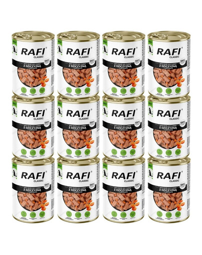 RAFI Classic Dziczyzna i marchewka w sosie 12x1240 g mokra karma dla psów wszystkich ras