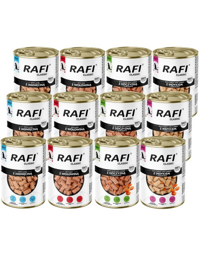 RAFI Classic Mix smaków w sosie 12x1240 g mokra karma dla psów wszystkich ras