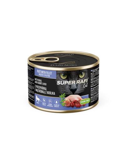 SUPER RAFI Cat z przepiórką i wątróbką z królika 185g mokra dla kota