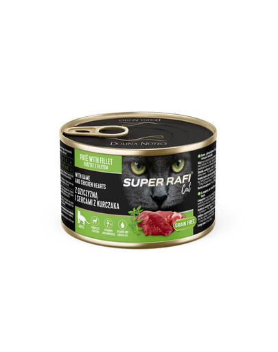 SUPER RAFI Cat z dziczyzną i sercami z kurczaka 185g mokra dla kotów sterylizowanych