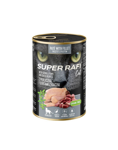 SUPER RAFI Cat z perliczką i sercami z kaczki 400g mokra dla kota