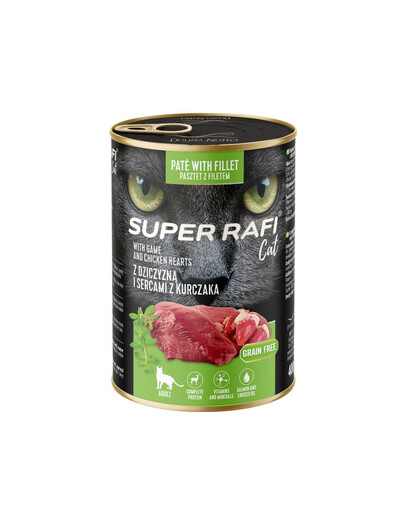 SUPER RAFI Cat z dziczyzną i sercami z kurczaka 400g mokra karma dla kota