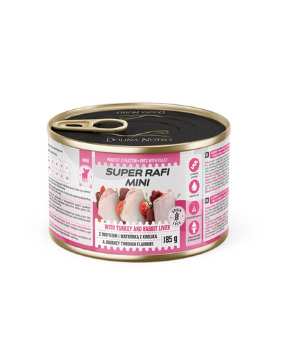SUPER RAFI Mini z indykiem i wątróbką z królika 185g mokra karma dla psów małych ras