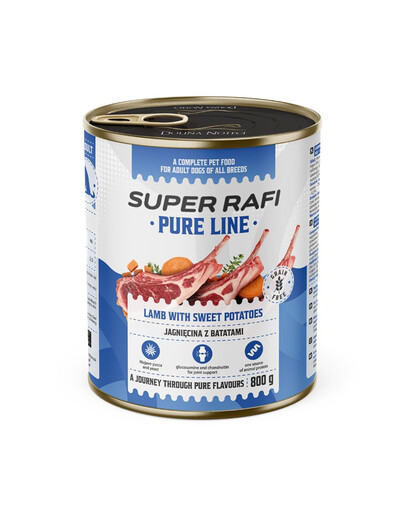 SUPER RAFI Pure Line jagnięcina z batatami 800g mokra karma dla psa