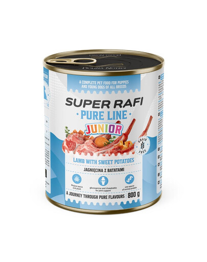 SUPER RAFI Pure Line Junior jagnięcina z batatami 800g mokra karma dla szczeniąt i młodych psów