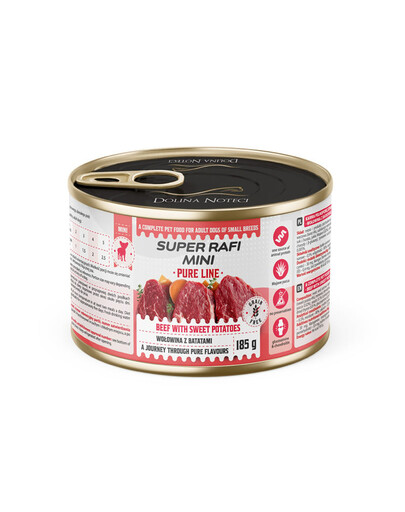 SUPER RAFI Mini Pure Line z wołowiną i batatami 185g mokra karma dla psów małych ras