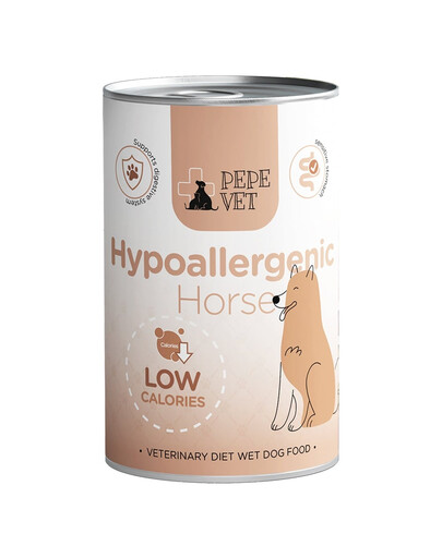 PAKA ZWIERZAKA PEPE Vet Hypoallergenic Horse 400 g wsparcie przy alergiach i nietolerancjach pokarmowych u psów