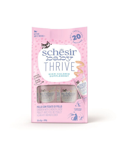 SCHESIR Baby Thrive Kurczak z wątróbką kurczaka w kremie 20x8 g Uzupełniająca karma dla kociąt