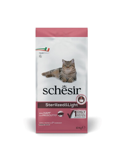 SCHESIR Original Sterilized and Light Szynka 10 kg karma sucha dla kota po sterylizacji i lekkostrawna