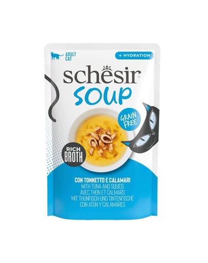 SCHESIR Soup Tuńczyk z kalmarami 40 g uzupełniająca zupa dla kotów
