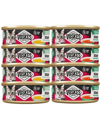 VOSKES Soup Mix mięsnych smaków 8x50 g zupa z wołowiną i kurczakiem dla kotów