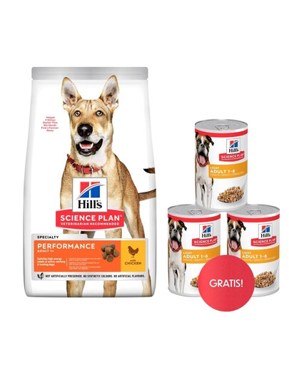 HILL'S Canine Adult 1+ Performance kurczak 14 kg dla aktywnych psów + 3 puszki mokrej karmy HILL's GRATIS