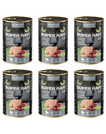 SUPER RAFI Cat z perliczką i sercami z kaczki 6x400g mokra karma dla kotów sterylizowanych