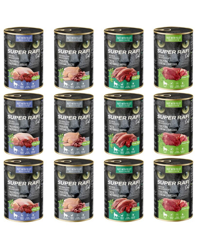 SUPER RAFI Cat Mix 4 Smaków 12x400g mokra karma dla kota