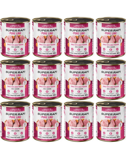 SUPER RAFI Pure Line indyk z batatami 12x800g mokra karma dla psa